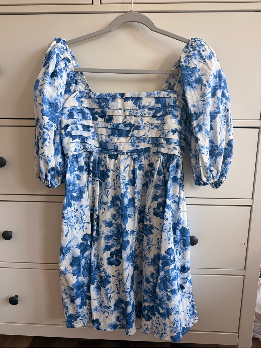 Abercrombie & Fitch White Smocked Top with Blue Trim